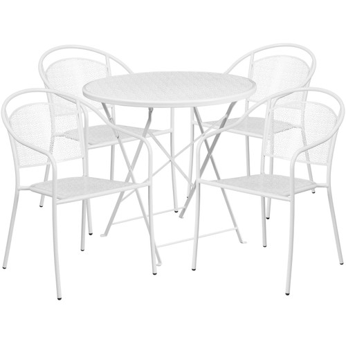 Flash Furniture 30" White Steel Folding Patio Table Set With 4 Round Back Chair