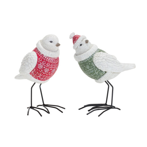 Set of 2 Standing Bird with Sweater Christmas Tabletop Figurines 6.75"