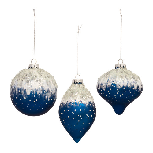 6ct Blue and White Christmas Ball Onion and Drop Ornaments 6"