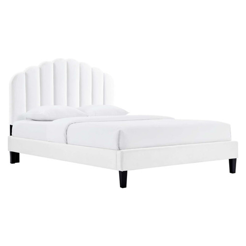 Modway Daisy Velvet King Platform Bed With White Finish MOD-7047-WHI