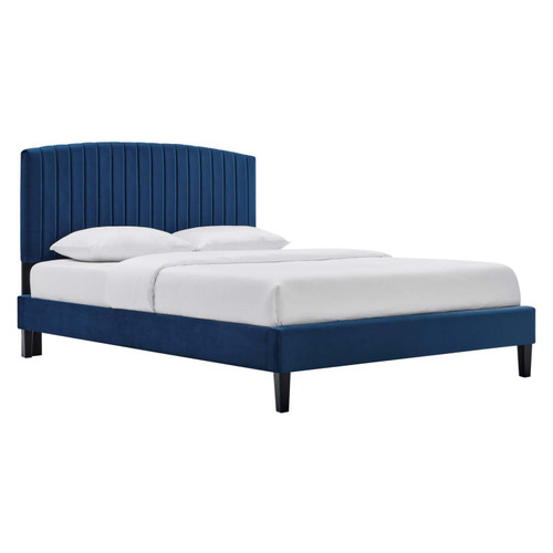 Modway Alessi Velvet Full Platform Bed With Navy Finish MOD-7037-NAV