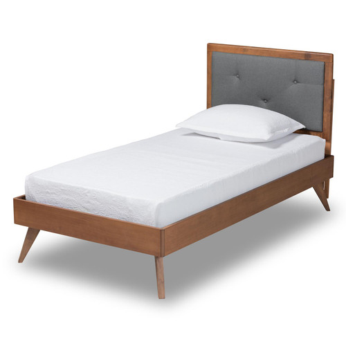 Baxton Studio Laima Dark Grey Fabric And Walnut Brown Wood Twin Platform Bed