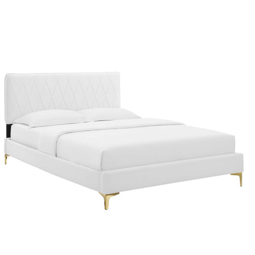 Modway Phillipa Velvet Queen Platform Bed With White Finish MOD-6706-WHI
