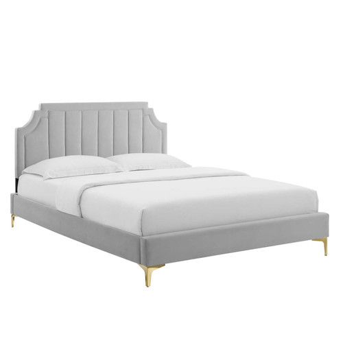 Modway Sienna Velvet King Platform Bed With Light Gray Finish MOD-6918-LGR