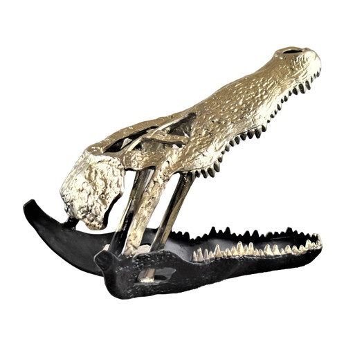 Sagebrook Home Aluminum Alligator Skull Statue With Black And Gold 17483-02