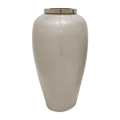 Sagebrook Home Contemporary Glass White Vase With Metal Ring 17184-02