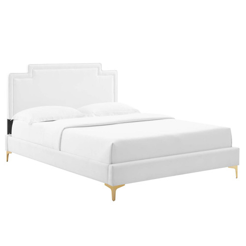 Modway Liva Performance Velvet Queen Bed With White Finish MOD-6821-WHI
