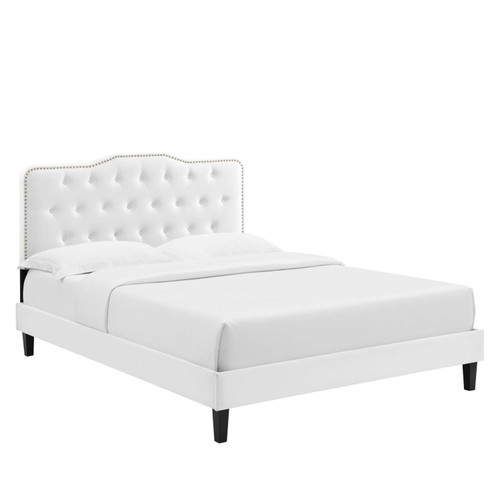 Modway Amber Performance Velvet Queen Platform Bed In White Finish MOD-6777-WHI