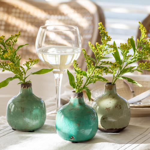 Park Hill Collection Glazed Stoneware Bud Vases With Blue And Green ECL00675