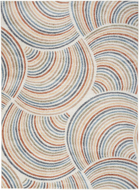 Nourison Mid-Century Modern 5'3" x 7' Area Rug In Ivory And Multi 099446121974