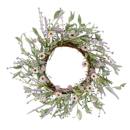Lavender and Thistle Spring Floral Wreath, 10-Inch