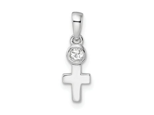 FJC Finejewelers Sterling Silver Birthstone Rhodium Plated Polished White Topaz Cross Charm 17 x 5 mm GQQBPD33APRT