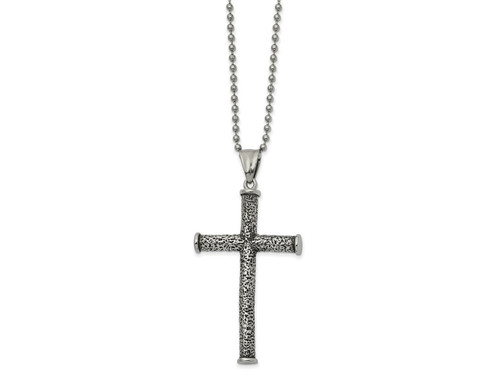 FJC Finejewelers Stainless Steel Ball Antiqued and Cross 22in Necklace 22 Inches x 34 mm GQSRN261222Y