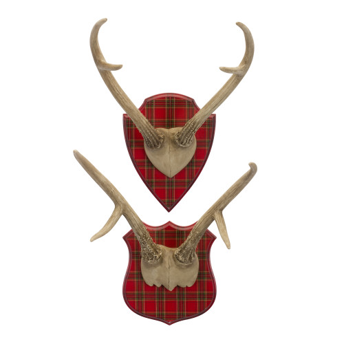 Set of 2 Brown and Red Antler Christmas Wall Decorations 17.5"