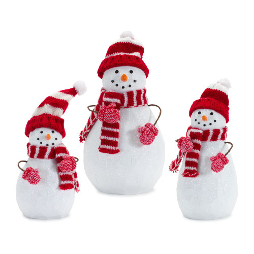 Set of 3 White and Red Snowman Christmas Tabletop Decorations 7.5"