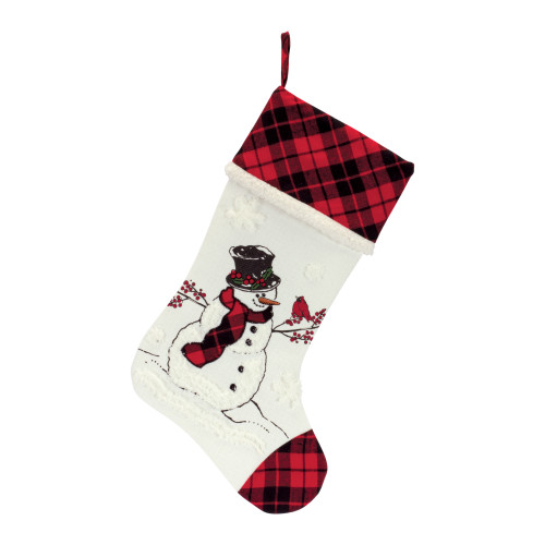 Set of 6 Red and White Snowman with Cardinal Christmas Stockings 18"