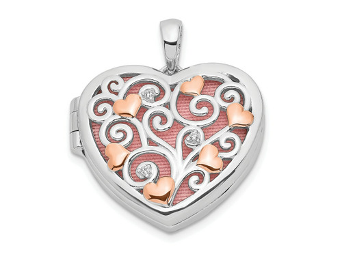 FJC Finejewelers Sterling Silver CZ Rose Rhodium Filigree 18mm Heart Charm Locket 23 mm x 20 mm GQQLS1045T