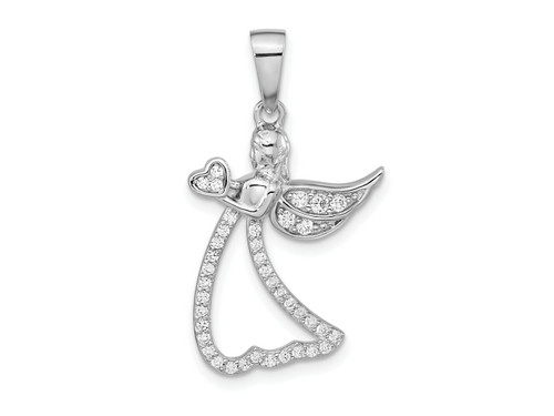 FJC Finejewelers Sterling Silver Rhodium Plated CZ Angel with Heart Charm 30 x 17 mm GQQC11210T