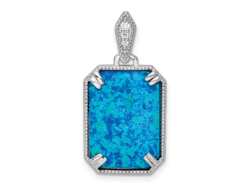 FJC Finejewelers Sterling Silver Blue Created Opal and CZ Beaded Border Charm 22 x 15 mm GQQP5669T