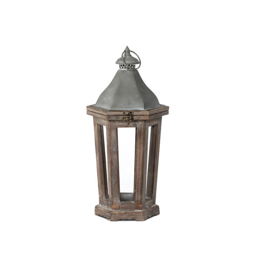 Park Hill Collection Wood And Galvanized Metal Lantern In Stained Wood ELW16001