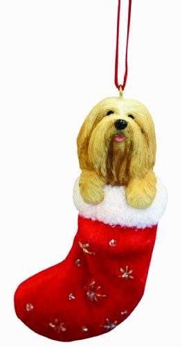 Lhasa Apso Christmas Stocking Ornament with "Santa's Little Pals" Hand Painted