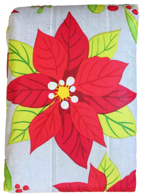 Holiday Poinsettia Vinyl Tablecloth, Christmas Floral Table Cloth 60x102