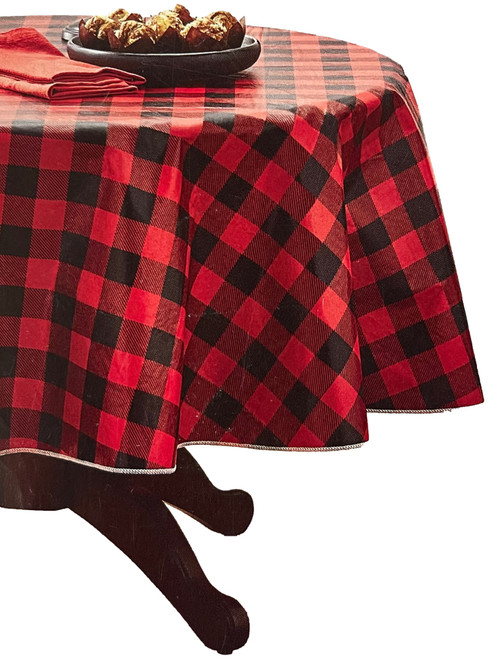 Holiday Time Red & Black Buffalo Plaid Check Vinyl Tablecloth, 70 Round Table