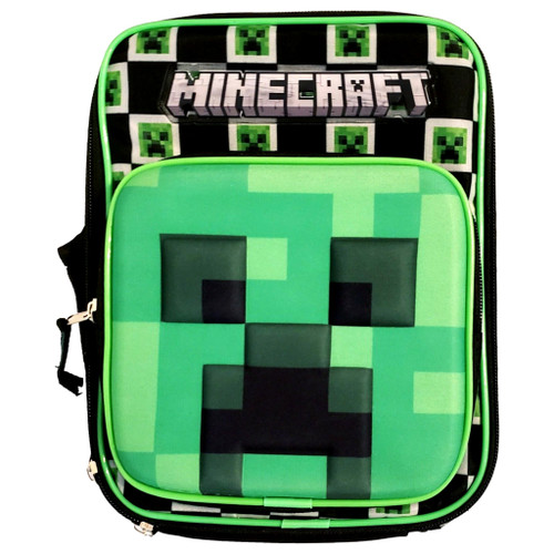 Minecraft Creeper Insulated Lunch Box with Front & Side Pockets-  Kids Lunchbag