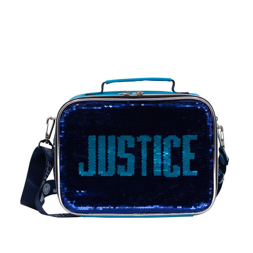 Justice Sport Blue Sequin Insulated Lunch Box Lunch Bag Tote, Lunchbox