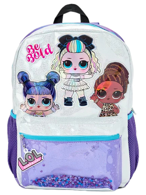 L.O.L. Surprise! Girls Be Bold Glitter Purple 17" Backpack, LOL Book Bag