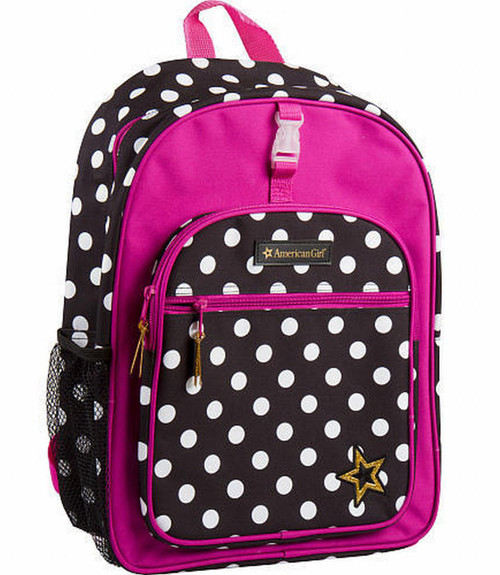 American Girl 16 inch Backpack Black Polka Dot With Hot Pink Accents
