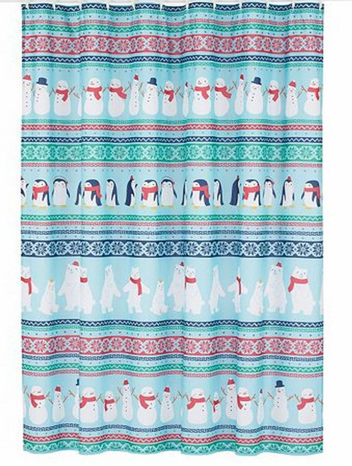 St Nicholas Square Holiday Cheer Christmas Shower Curtain Peguins & Polar Bears