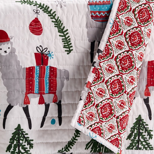 Levtex Home Fa La La Llama Quilted Christmas Throw Blanket, 50x60 Reversible