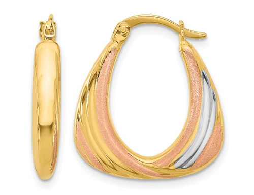 10K Yellow, White and Rose Pink Gold Satin Hoop Earrings