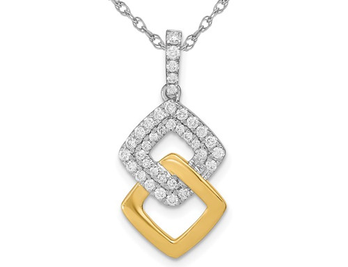 1/3 Carat (ctw) Diamond Double Square Pendant Necklace in 14K Yellow and White Gold with Chain