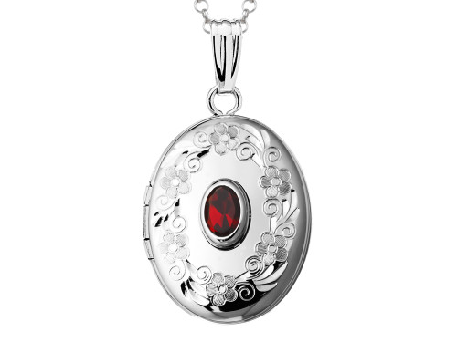 FJC Finejewelers Sterling Silver Oval Locket Pendant Necklace with Genuine Garnet January Birthstone 503443T