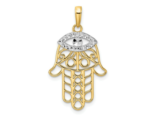 FJC Finejewelers 14 kt Yellow Gold and White Rhodium Bright Cut Evil Eye Hamsa Charm 33 x 18 mm GQM2942A