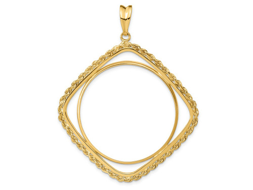 FJC Finejewelers 14 kt Yellow Gold Rope 34.2mm Cushion Shape Prong Coin Bezel Pendant 61 mm x 48 mm GQP1738342A