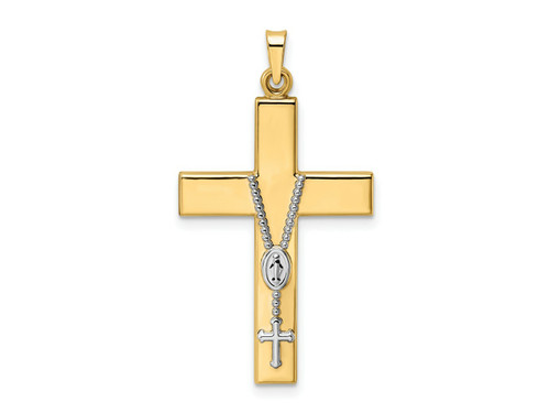 FJC Finejewelers 14 kt Two Tone Gold Polished Hollow Rosary Cross Charm 37 x 20 mm GQXR2055C