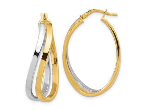 FJC Finejewelers 14 kt Two Tone Gold Polished Twisted Oval Hoop Earrings 34 mm x 22 mm GQLE2170C