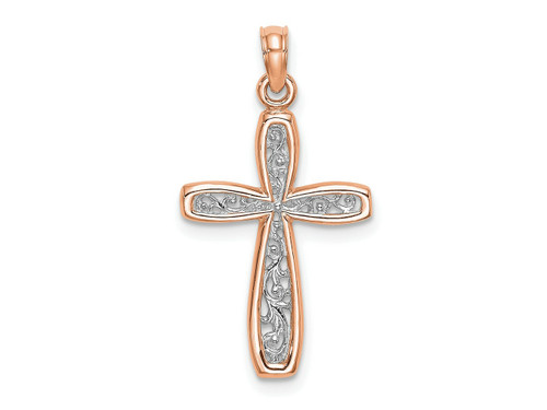 FJC Finejewelers 10 kt Rose Gold Rose with White Rhodium Filigree Center Border Cross 20 x 13 mm GQ10K8515RAP