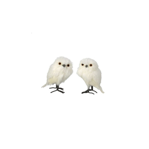 Set of 2 White Owl Christmas Plush Figures 6.5"