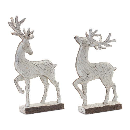 Carved Reindeer Christmas Tabletop Decorations - 14.5" - Set of 2