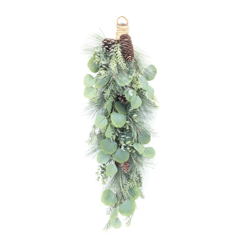31" Green and Brown Frosted Pine Eucalyptus Artificial Christmas Swag