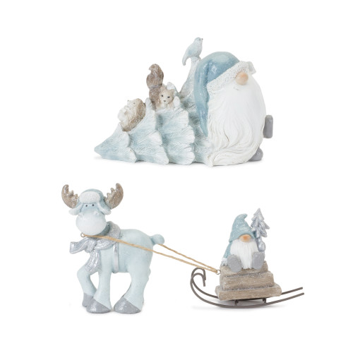 Set of 2 Gnome with Woodland Animals Christmas Tabletop Figurines 8.5"