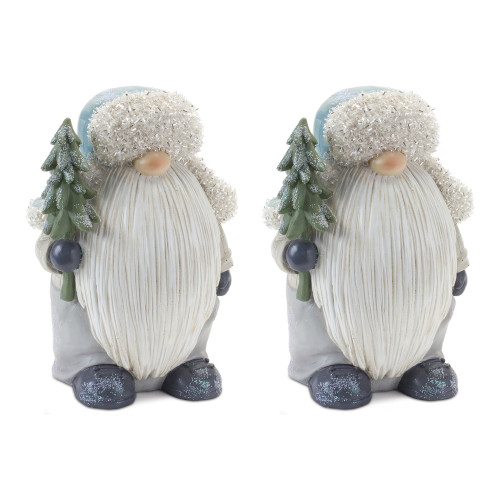 Set of 2 Gnome with Pine Tree Christmas Tabletop Figurines 8.25"