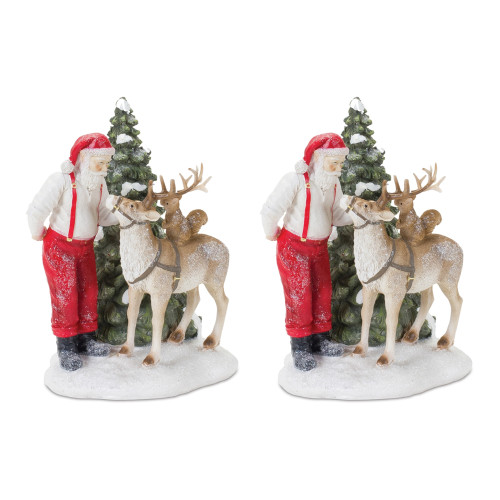 Set of 2 Santa with Woodland Animal Christmas Tabletop Figurines 7.75"