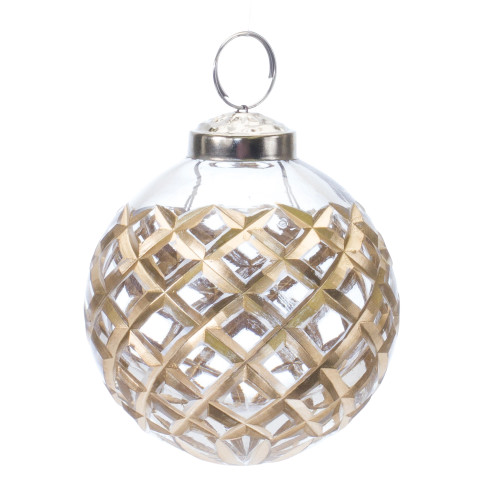 6ct Harlequin Etched Glass Christmas Ball Ornaments 4"