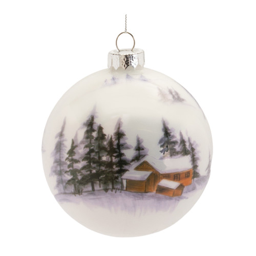 6ct White and Brown Woodland Cabin Christmas Ball Ornaments 4.5"