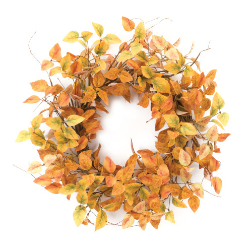 Yellow and Orange Magnolia Foliage Fall Artificial Wreath, 21.5-Inch